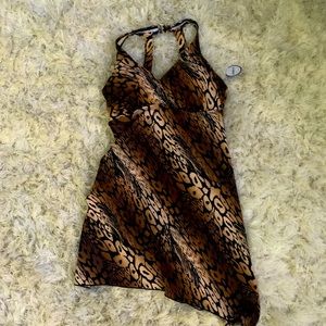 Plus size animal print swim dress.